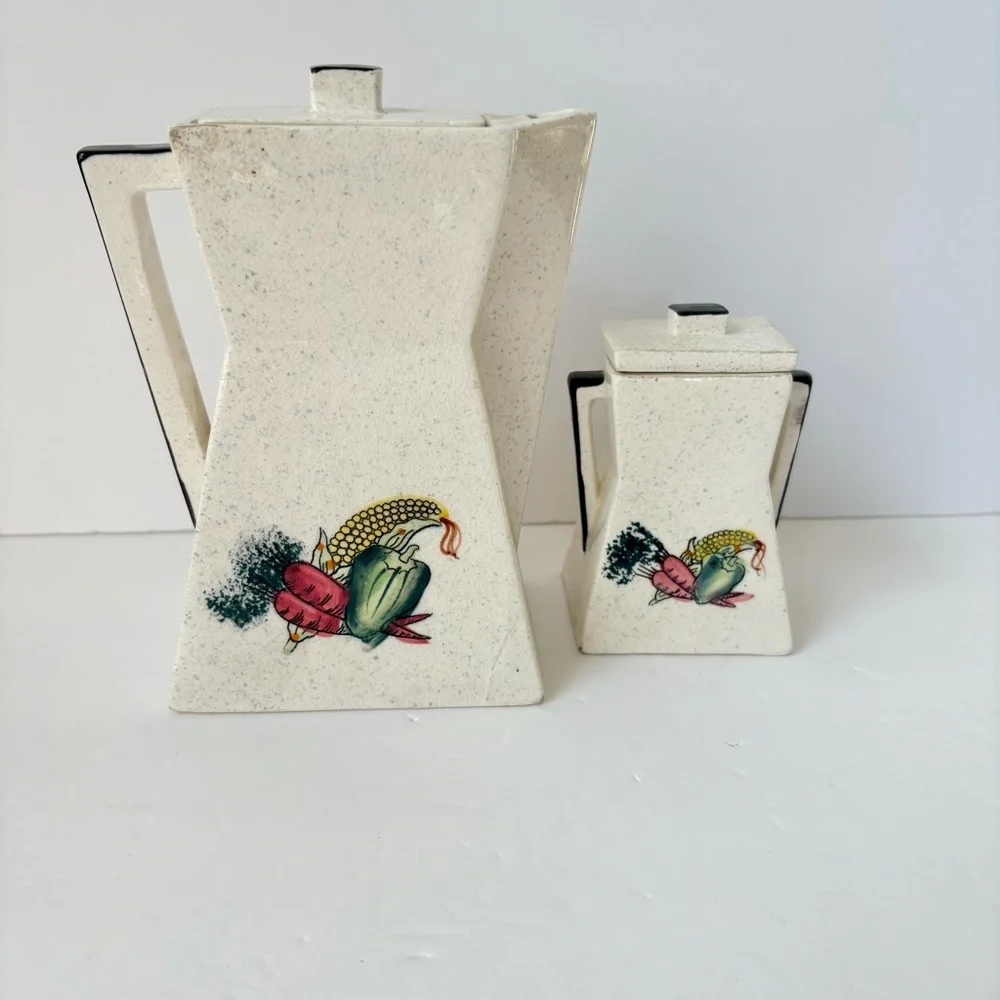 Vintage MCM‎ Speckled Stoneware Coffee Pot & Creamer Set